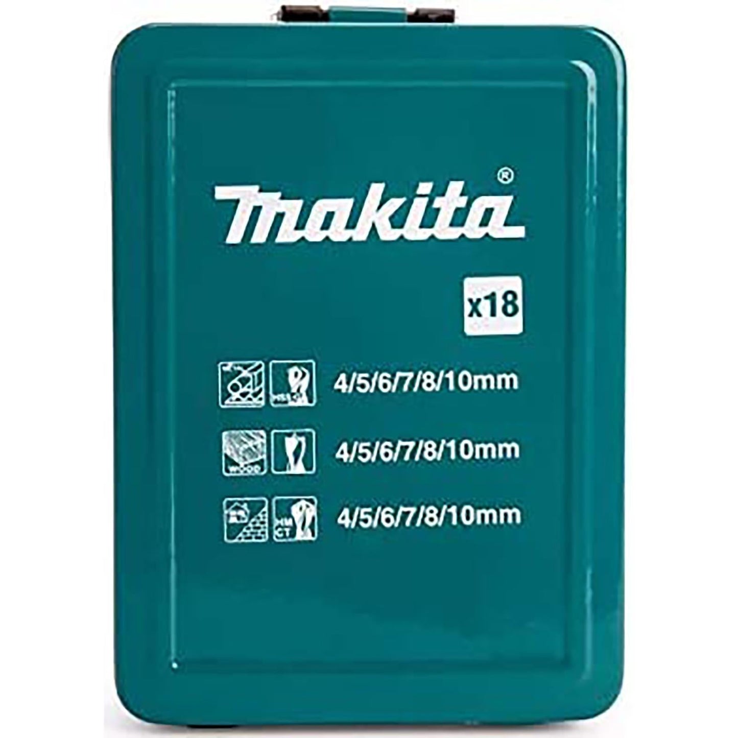 Makita 18-Piece Multi-Material Drill Bit Set β Metal Case | Wood, Masonry & Metal Bits (4β10mm)